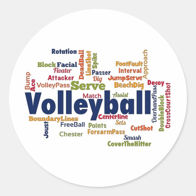 Volleyball Word Cloud Classic Round Sticker (Front)