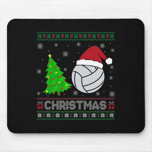 Volleyball Xmas Tree Lighting Ugly Christmas Sweat Mouse Pad (Front)
