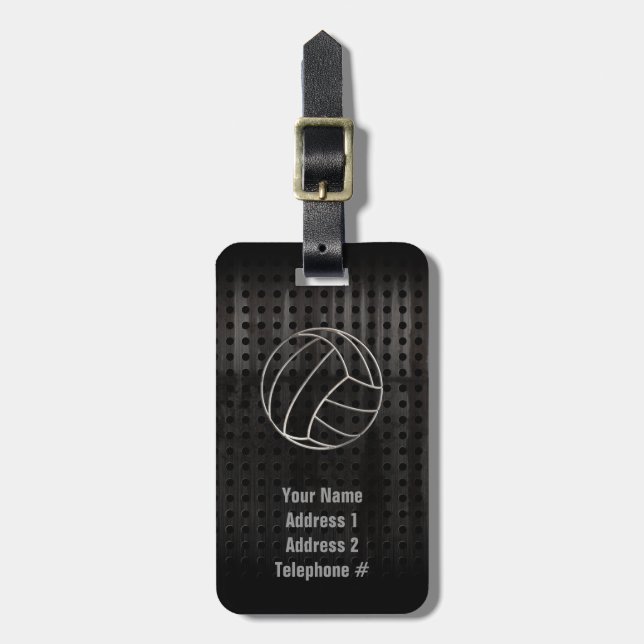Volleyballl; Cool Black Luggage Tag (Front Vertical)