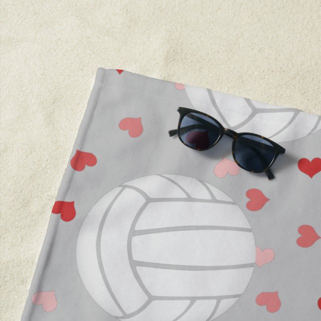 volleyballs and hearts pattern personalized beach towel (In Situ)