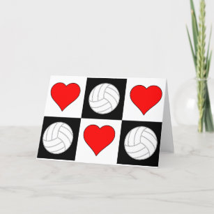 Volleyballs & Coeurs jolie carte À damiers de voeu