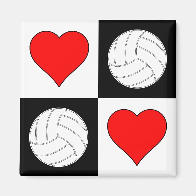 Volleyballs & Coeurs Magnet décoratif Motif (Devant)