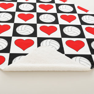 Volleyballs & Hearts Cute Chequered Pattern Warm Sherpa Blanket