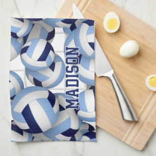 Volleyballs pattern w net bkgrd navy lt blue kitchen towel