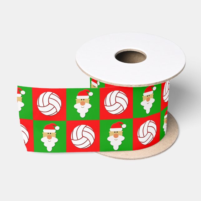 Volleyballs & Santa Clause Christmas Gift Wrapping Satin Ribbon (Spool)