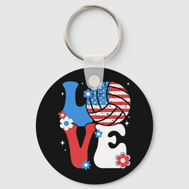 Volleyll Love 4th Of July Us American Flag Volleyl Keychain (Front)