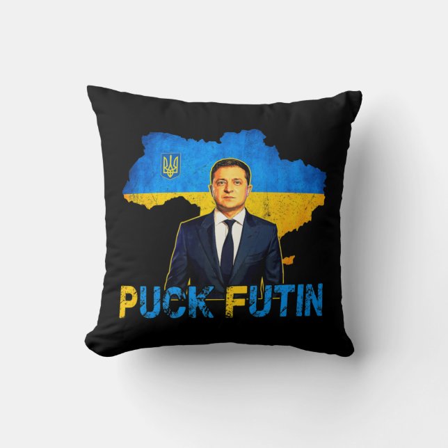 Volodymyr Zelensky Puck Futin Meme I Stand With Uk Throw Pillow (Front)
