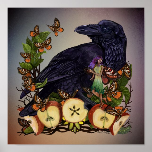 Vols d'Imaginaire Corbeau Poster d'art de la faune (Devant)