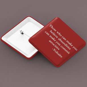 Voltaire Warning Quote 2 Inch Square Button