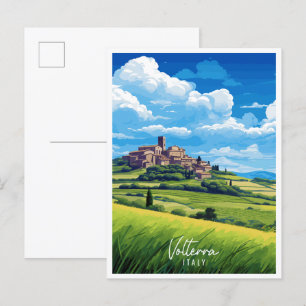 Voltera Italy vintage travel illustration Postcard
