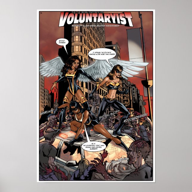 Voluntaryist versus Statist Zombies Poster - Warm (Front)