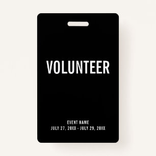 Volunteer All Access Pass Event Black ID Badge