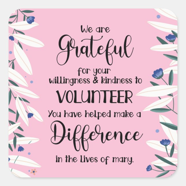 volunteer appreciation week card square sticker (Front)