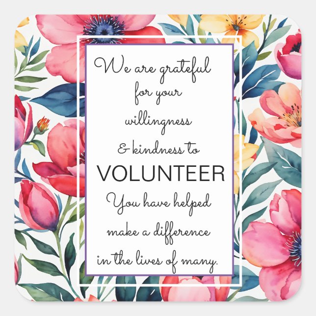 volunteer appreciation week floral pattern card square sticker (Front)