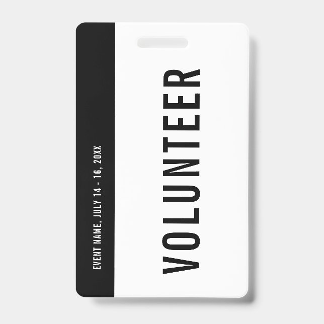 Volunteer Black & White Event Staff All Access Badge (Front)