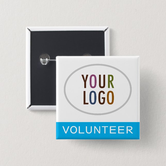 Volunteer Button Badge Pin Custom Logo 2x2 Square (Front & Back)