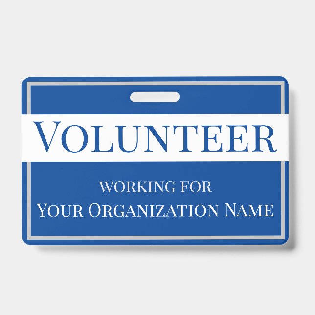 Volunteer Custom Organization Name Blue and White Badge (Front)
