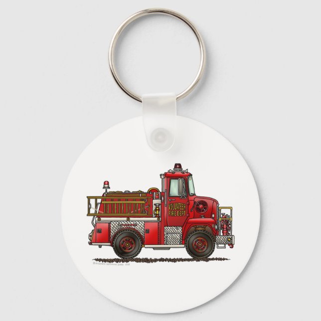 Volunteer Fire Truck Firefighter Keychain (Front)