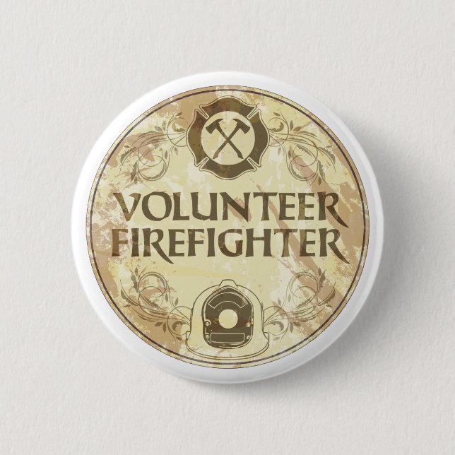 Volunteer Firefighter Grunge 2 Inch Round Button (Front)
