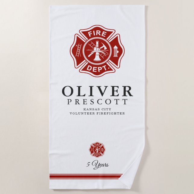 Volunteer Firefighter | Maltese Cross Symbol Beach Towel (Front)