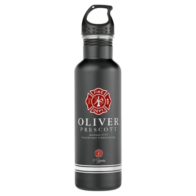 Volunteer Firefighter | Maltese Cross Symbol Black 710 Ml Water Bottle (Front)