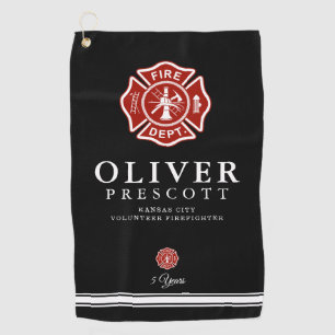 Volunteer Firefighter   Maltese Cross Symbol Black Golf Towel