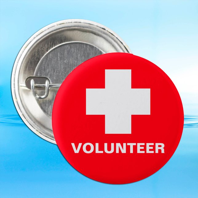 VOLUNTEER & First Aid, medical help, info line 1 Inch Round Button (Creator Uploaded)