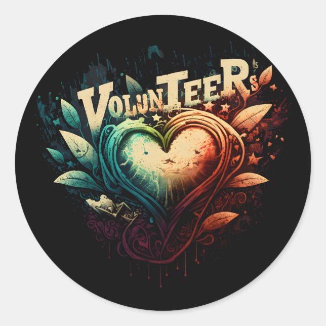 Volunteer heart classic round sticker (Front)