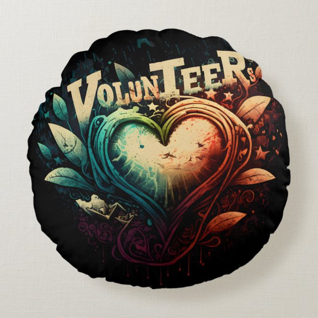 Volunteer heart round pillow (Front)