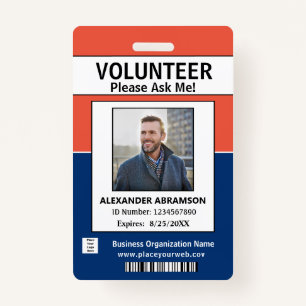 Volunteer ID Card Modern Ask Me Logo Custom Badge