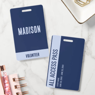 Volunteer Name All Access Pass Event navy blue Badge