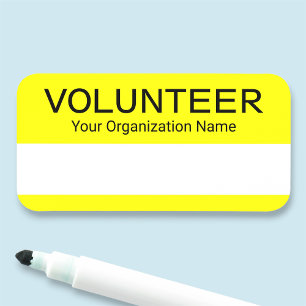 Volunteer Name Tag Reusable Dry Erase Badge Yellow