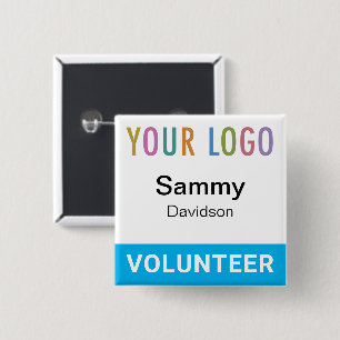 Volunteer Pin Back Badge Custom Logo Square Button