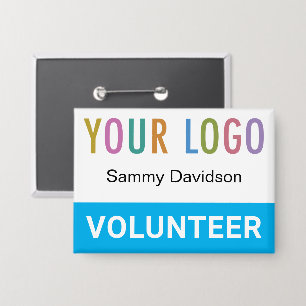 Volunteer Pin Back Badge Name Button with Logo
