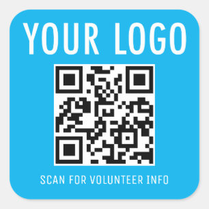 Volunteer QR Code Stickers Custom Logo Sky Blue