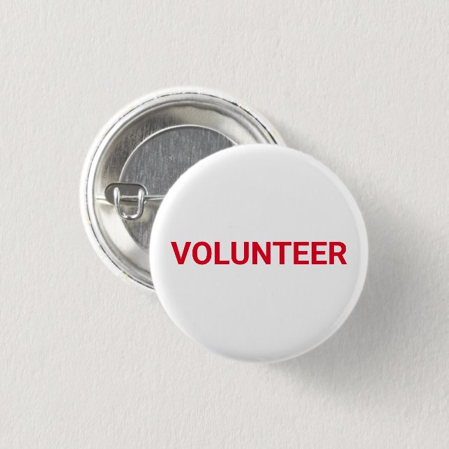 Volunteer red & white simple elegant pin button (Front & Back)