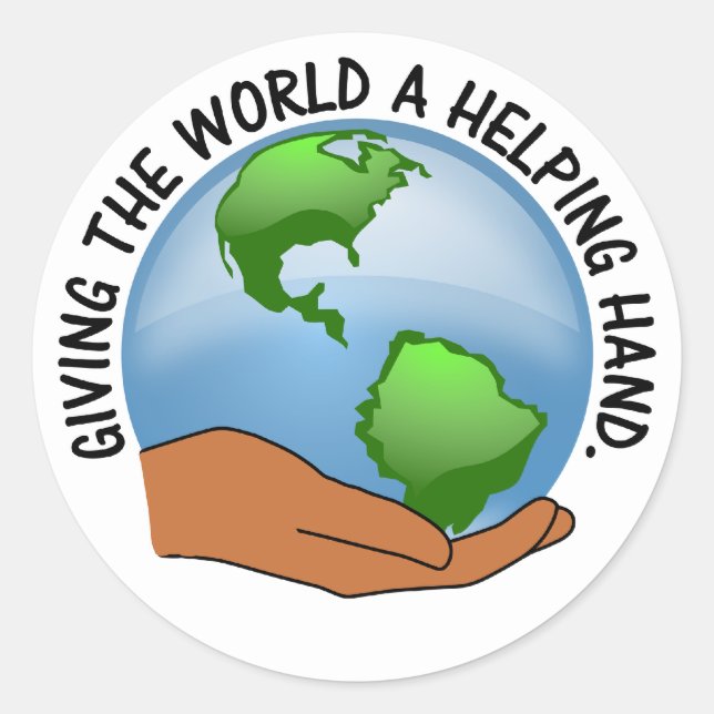 Volunteers give the world a helping hand classic round sticker (Front)