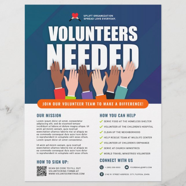 Volunteers Needed Professional Hands Blue & White  Flyer (Front)