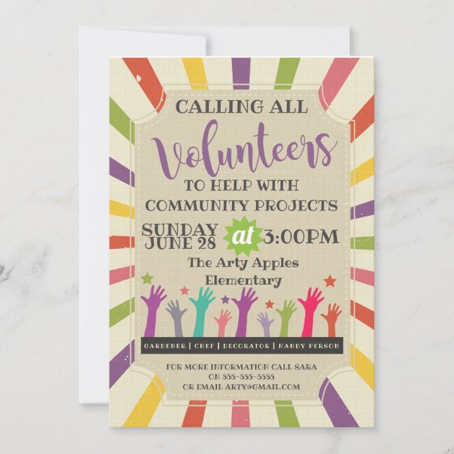 volunteers required, vintage invitation carnival (Front)