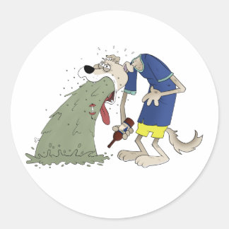 Vomiting dog classic round sticker