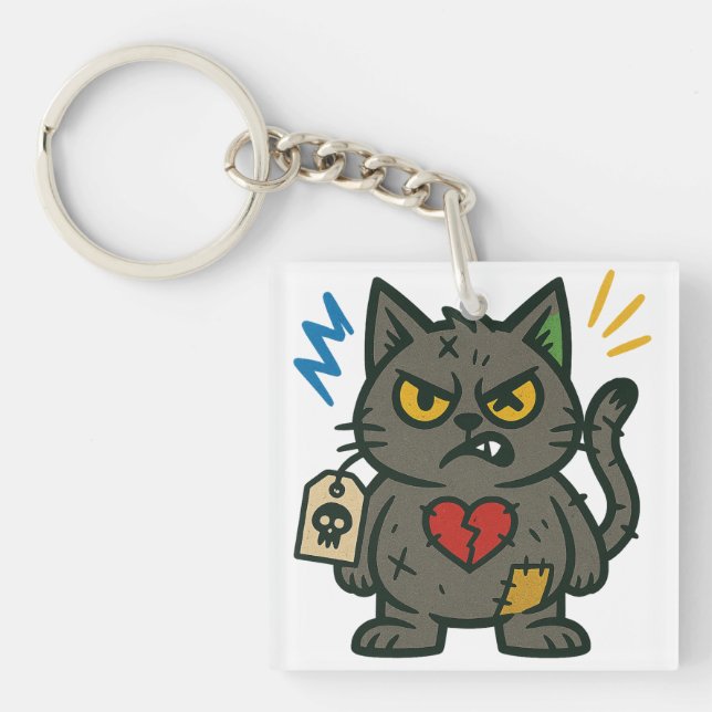 Voodoo Cat – Grumpy Charm Keychain (Front)