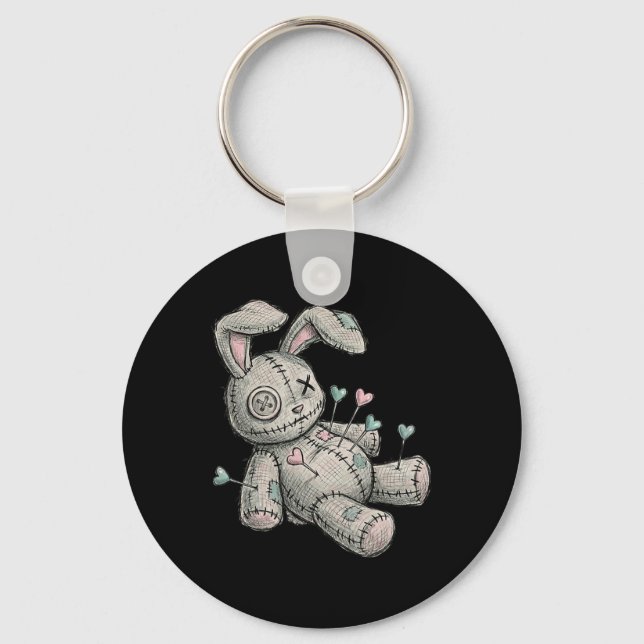 Voodoo Doll Bunny Needles Heart Heartbreak Easter  Keychain (Front)