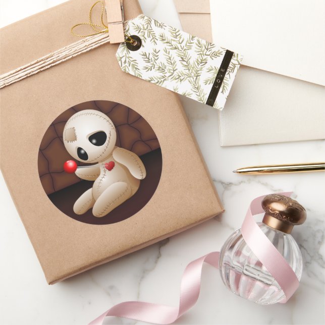 Voodoo Doll Cartoon in Love Classic Round Sticker (Gifting)