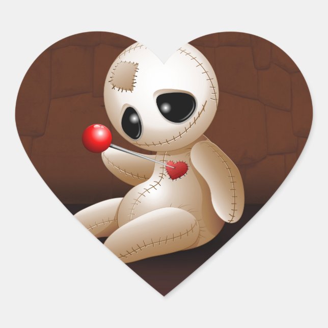 Voodoo Doll Cartoon in Love Heart Sticker (Front)
