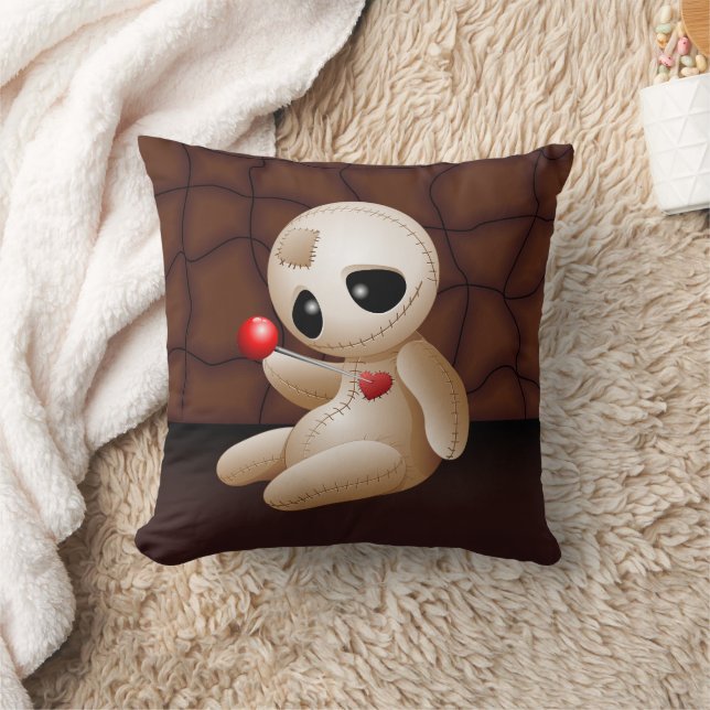 Voodoo Doll Cartoon in Love Throw Pillow (Blanket)