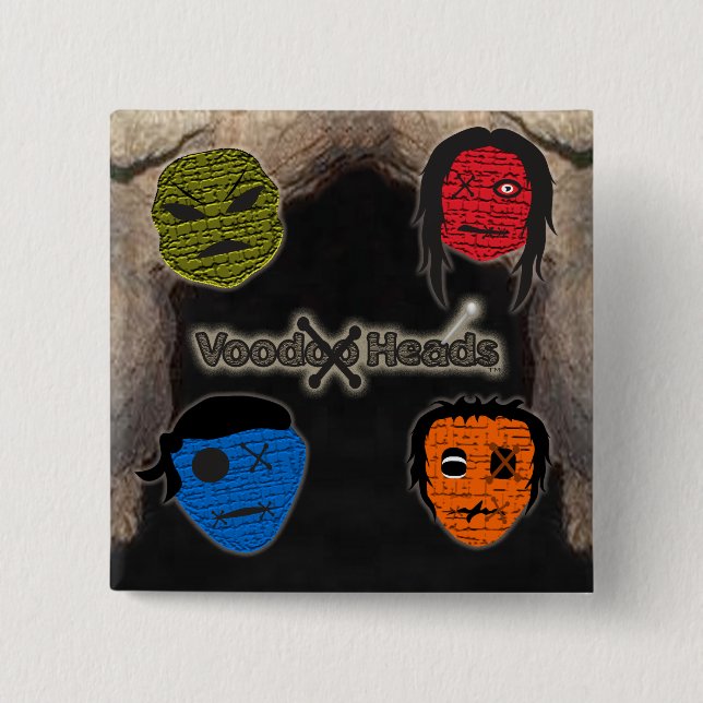 Voodoo Heads ~ Cave 2 Inch Square Button (Front)