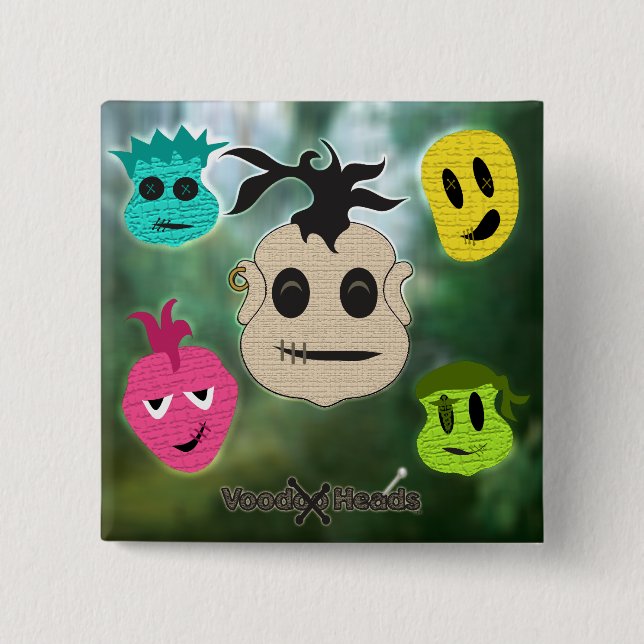 Voodoo Heads ~ Swamp 2 Inch Square Button (Front)
