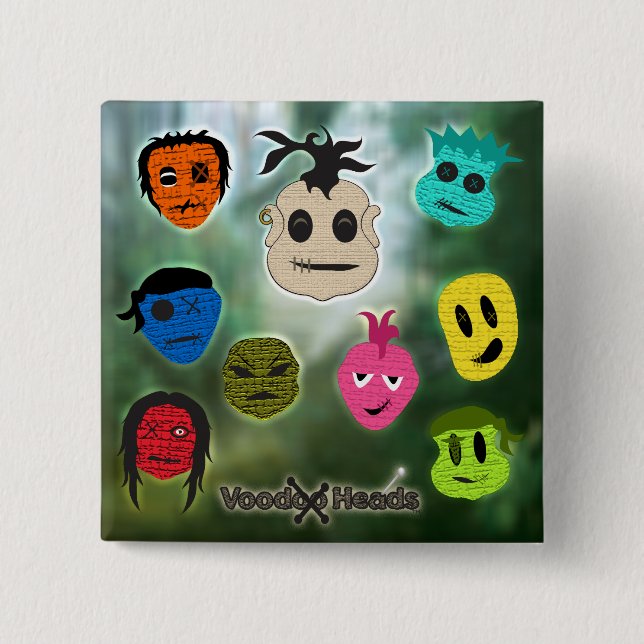 Voodoo Heads ~ Swamp 2 Inch Square Button (Front)