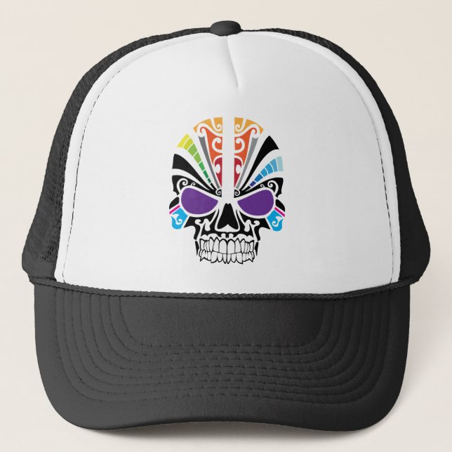 Voodoo Rainbow Skull Trucker Hat (Front)