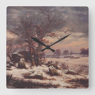 Vordingborg in Winter by J.C. Dahl Fine Art Square Wall Clock